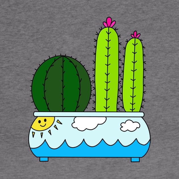 Cute Cactus Design #191: Cacti Arrangement In Sunny Ocean Pot by DreamCactus